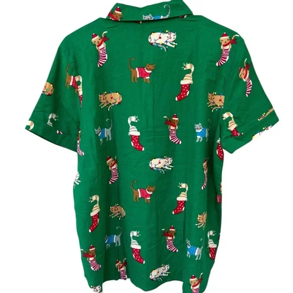 NWT The LOFT Cat Kittens Christmas Pajama Top - Size Medium - Green - Picture 6 of 12